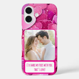 Coque Pour iPhone 16 Purple Coeurs Roses Partager Mes Fries