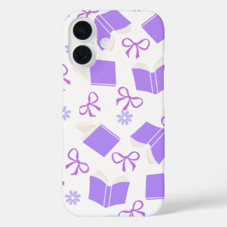 Coque Pour iPhone 16 Purple Dreamy Books & Bows Pattern