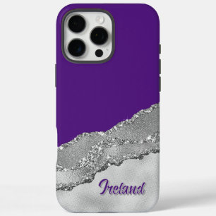 Coque iPhone 16 Pro Max Purple et gris personnalisé pailleté