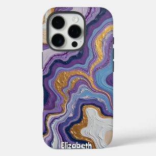 Coque iPhone 16 Pro Purple et or Art Abstrait