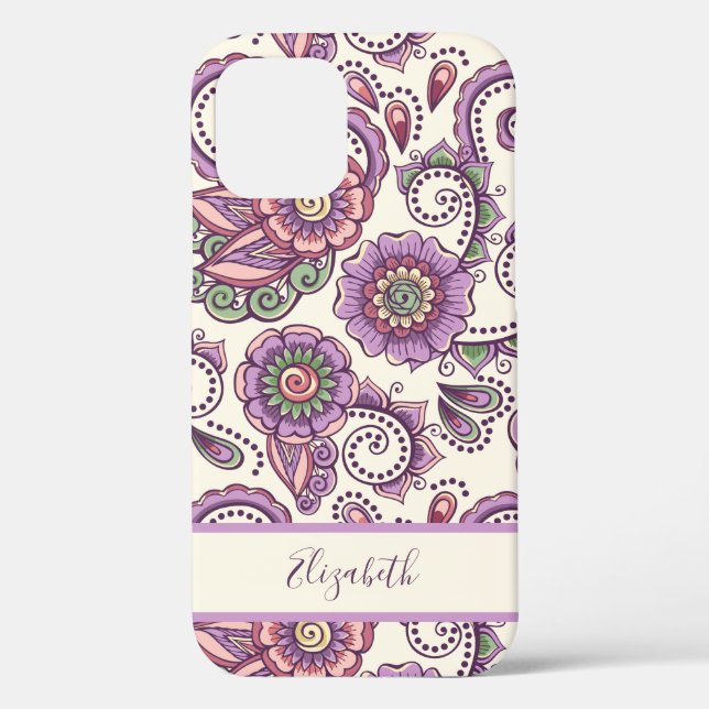 Coques Case-Mate iPhone Purple Floral Paisley Motif unique (Verso)