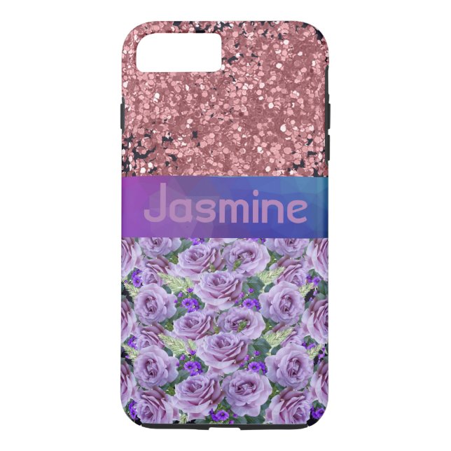 Coques Case-Mate iPhone Purple Floral Rose rose Parties scintillant Étince (Dos)