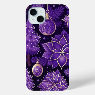 COQUE Case-Mate iPhone PURPLE & GOLD NOËL ORNAMENTS POINTSETTIAS
