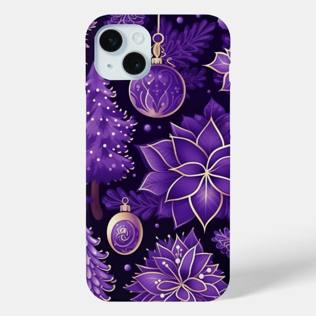 COQUES Case-Mate iPhone PURPLE & GOLD NOËL ORNAMENTS POINTSETTIAS (Verso)