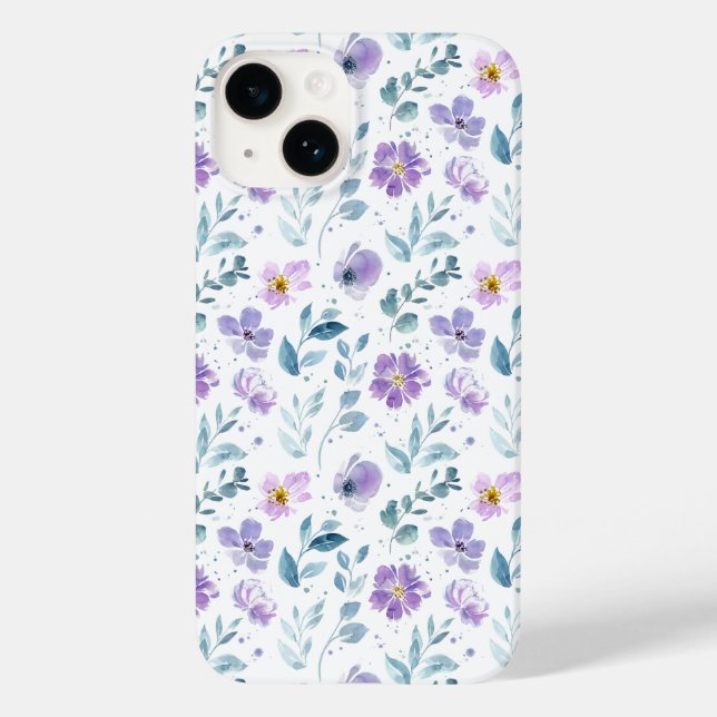 Coques Case-Mate iPhone Purple Green Watercolor Wildflower (Verso)