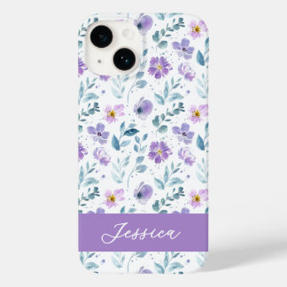 Coque Case-Mate iPhone Purple Green Watercolor Wildflower Name