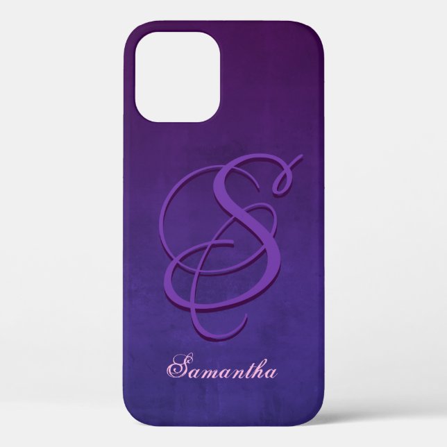 Coques Case-Mate iPhone Purple Indigo Blue élégant monogramme rustique (Verso)