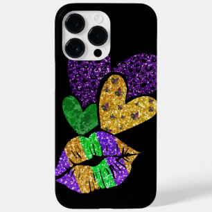 COQUE Case-Mate iPhone PURPLE OR VERT MARDI GRAS COEURS & LÈVRES