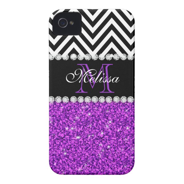 COQUES Case-Mate iPhone PURPLE PARTIES SCINTILLANT NOIR CHEVRON MONOGRAMME (Dos)