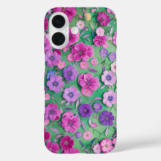 Coque Pour iPhone 16 Purple Pink Floral Botanical Garden Phone Case