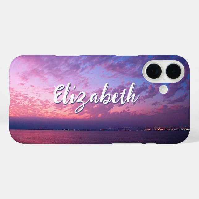Coques Case-Mate iPhone Purple Pink Ocean Sunset Nom de la photo Script él (Verso (horizontal))