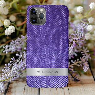 Case-Mate iPhone Case Purple Snakeskin Digital Cuir Métal Argent