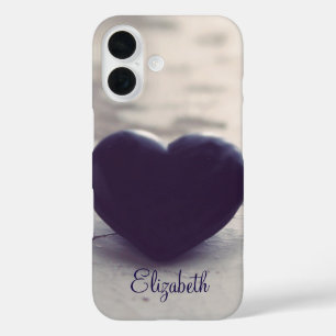 Coques iPhone 16 Purple Stone Heart on a Wet Beach Personnalisé