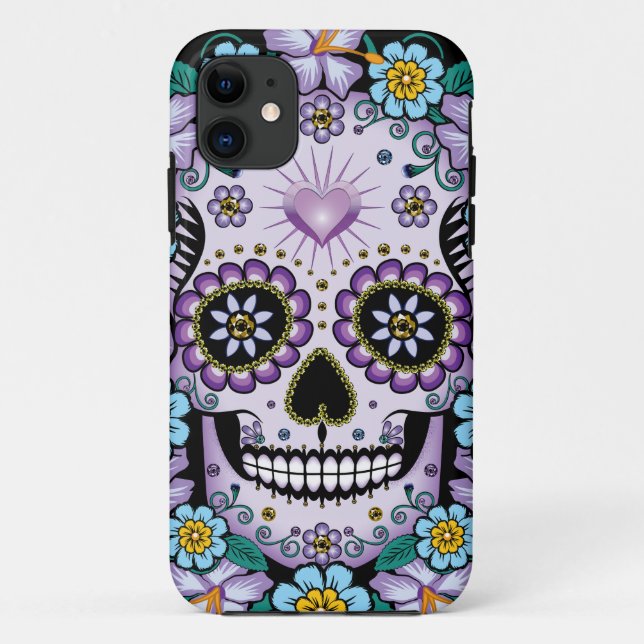 Coques Case-Mate iPhone Purple Sugar Skull (Dos)