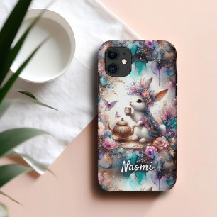 Case-Mate iPhone Case Purple Turquoise Aquarelle Floral Tea Party Bunny