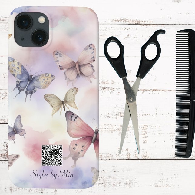 Coques Case-Mate iPhone QR Code Entreprise ou Personnel Papillons Pastel (Créateur téléchargé)