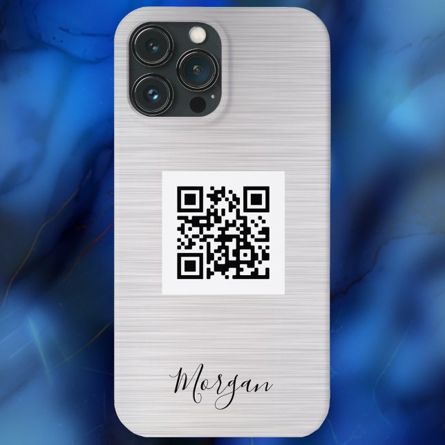 Coques Case-Mate iPhone QR Code, Logo Art ou Photo, Nom, Brossé Argent C (Créateur téléchargé)
