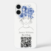 QR code mignon fille bleu aquarelle rose florale