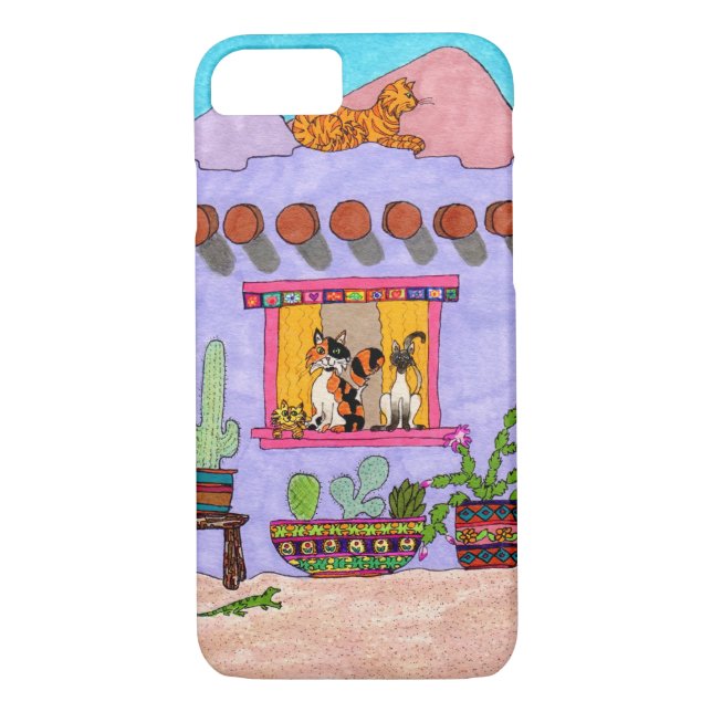Coques Case-Mate iPhone Quatre chats dans une maison violette Adobe House (Dos)