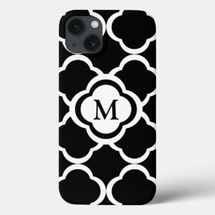 Etui iPhone Case-Mate Quatrefeuilles noir et blanc personnalisent Monogr
