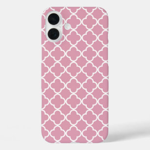 Coque Pour iPhone 16 Plus Quatrefoil blanc rose