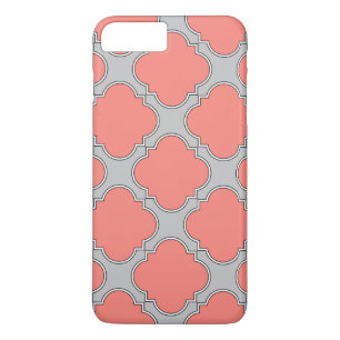 Coque iPhone 8 Plus/7 Plus Quatrefoil corail et gris