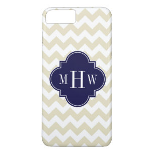 Coque iPhone 8 Plus/7 Plus Quatrefoil de la marine Beige Blanc Chevron 3 Mono