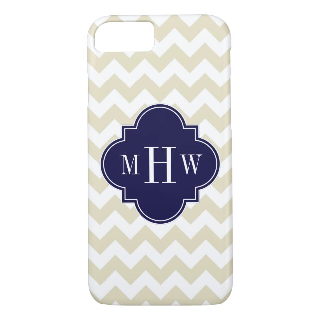 Coques Case-Mate iPhone Quatrefoil de la marine Beige Blanc Chevron 3 Mono (Dos)