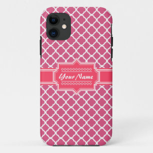 Coque Case-Mate iPhone Quatrefoil marocain rose et blanc Personnalisé N1