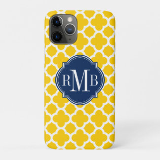 Coque iPhone 11 Pro Quatrefoil Motif jaune et blanc Monogramme