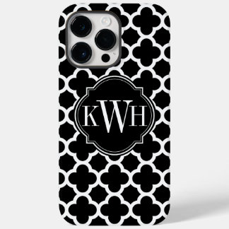 Coque Pour Pour iPhone 14 Pro Max Quatrefoil Motif noir et blanc Monogramme