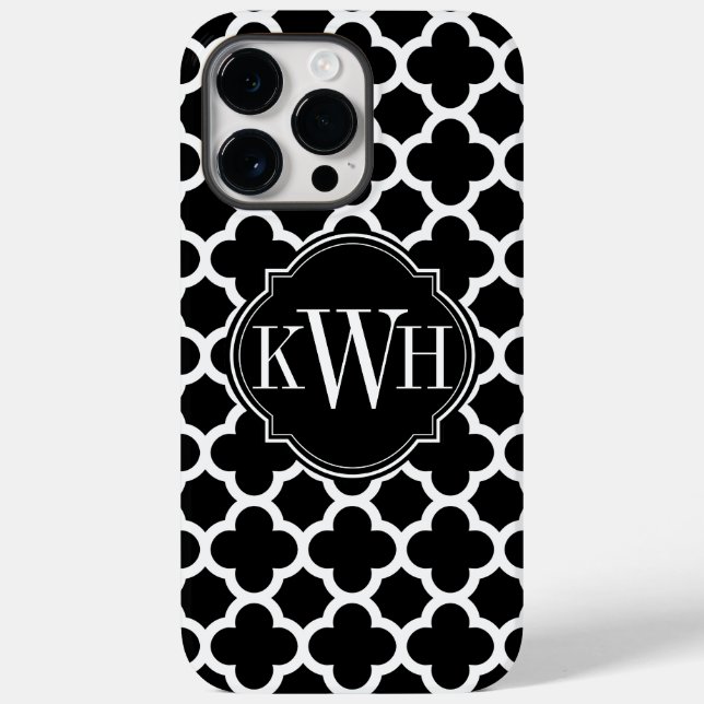 Coques Case-Mate iPhone Quatrefoil Motif noir et blanc Monogramme (Verso)