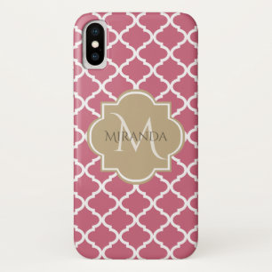 Coque Case-Mate Pour iPhone Quatrefoil rose avec Monogramme de fille et nom