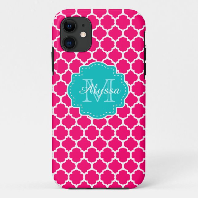 Coques Case-Mate iPhone Quatrefoil rose bleu personnalisé (Dos)