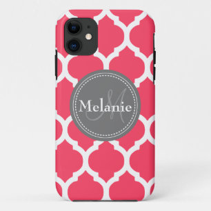 Coque Case-Mate iPhone Quatrefoil rose et gris monogramme