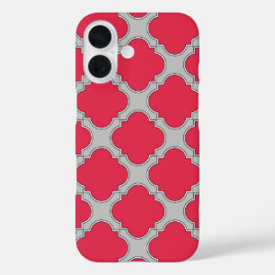 Coque Pour iPhone 16 Quatrefoil rouge et gris