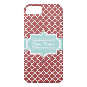 Coque Case-Mate Pour iPhone Quatrefoil rouge et menthe Personnalisé