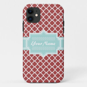 Coques Pour iPhone Quatrefoil rouge et menthe Personnalisé