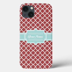 Etui iPhone Case-Mate Quatrefoil rouge et menthe Personnalisé