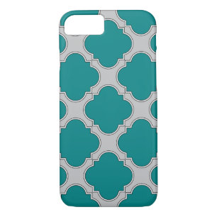 Coque iPhone 7 Quatrefoil turquoise et gris
