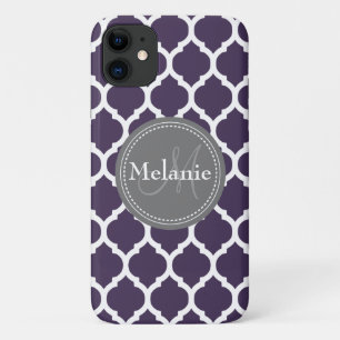 Case-Mate iPhone Case Quatrefoil violet et gris monogramme