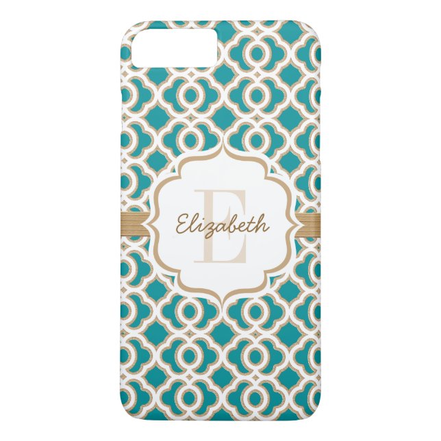 Coques Case-Mate iPhone Quatrefol Monogramme Turquoise et Gold (Dos)