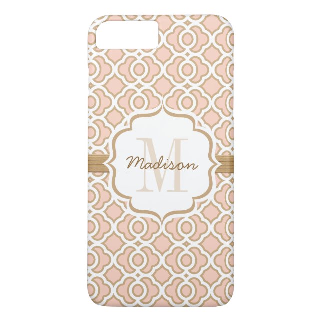 Coques Case-Mate iPhone Quatrefosse rose et or monogramme (Dos)