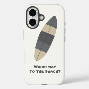 Coque Pour iPhone 16 Quel chemin pour la plage ? Planche de surf en gri