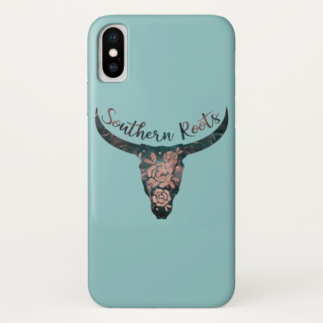 Coques Case-Mate iPhone Racines du Sud Country Longhorn Rose et Vert (Dos)