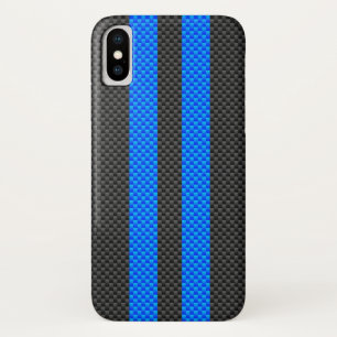 Coque iPhone X Racy Blue Carbon Fiber Style Racing Stripes
