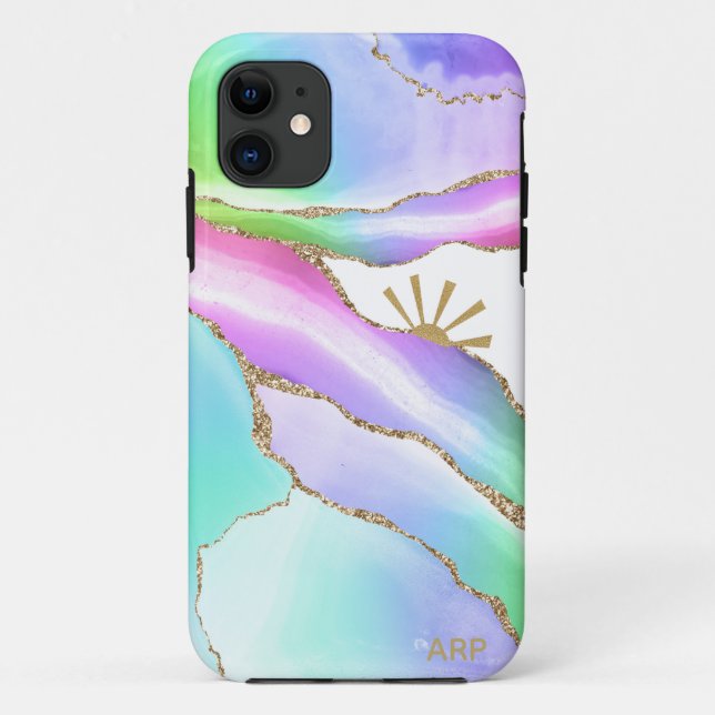 Coques Case-Mate iPhone *~* Rainbow Agate Sun Rays Gold Pastel (Dos)