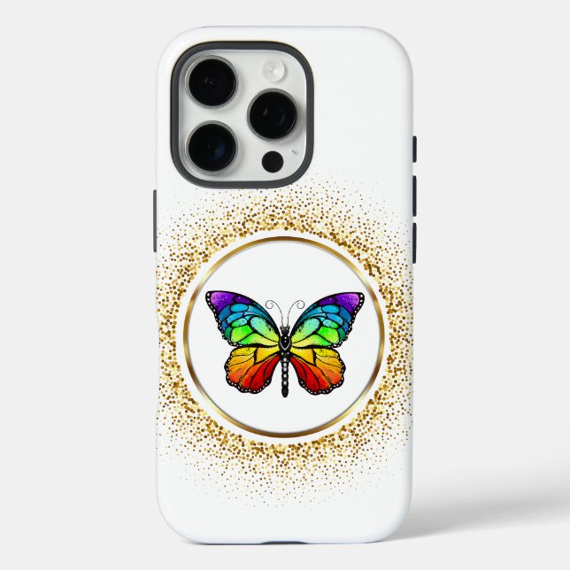 Coques Case-Mate iPhone Rainbow Butterfly in a Golden Circle  (Verso)