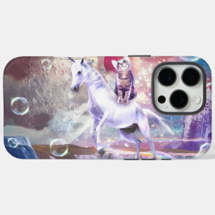 Coque iPhone 16 Pro Max Rainbow galaxy chat équitation licorne dans l'espa