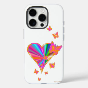 Coque iPhone 16 Pro Rainbow heart and Butterfly